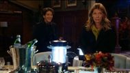 Phyllis (Michelle Stafford) denied to Danny (Michael Damian) that she put an octopus in Paul and Christine's bed on their honeymoon, but the look on her face said otherwise once she was turned away from him on The Young and the Restless | Image: CBS